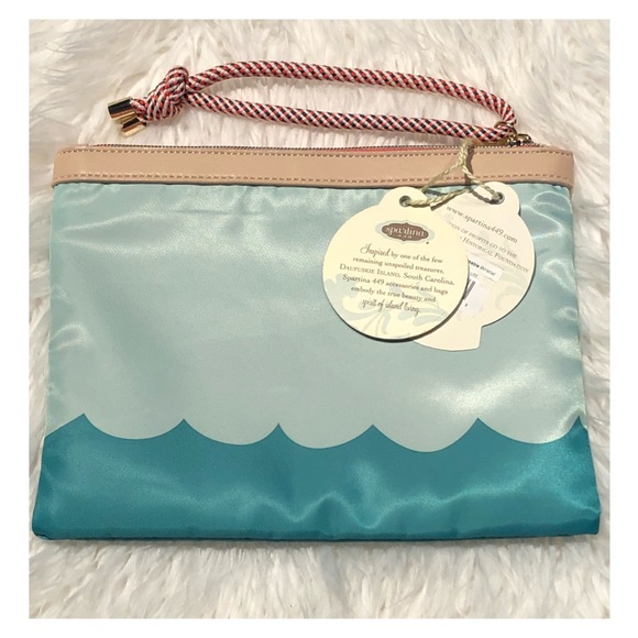 SPARTINA 449 Blue Cream Beach Bag Wristlet NWT - Picture 2 of 6